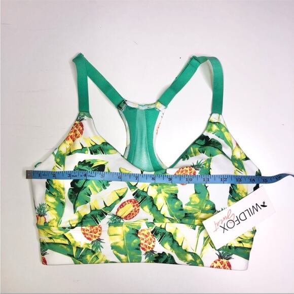 NEW WILDFOX Green White Yellow Palms & Pina Collins Tropical Print Sports Bra M - Picture 5 of 8